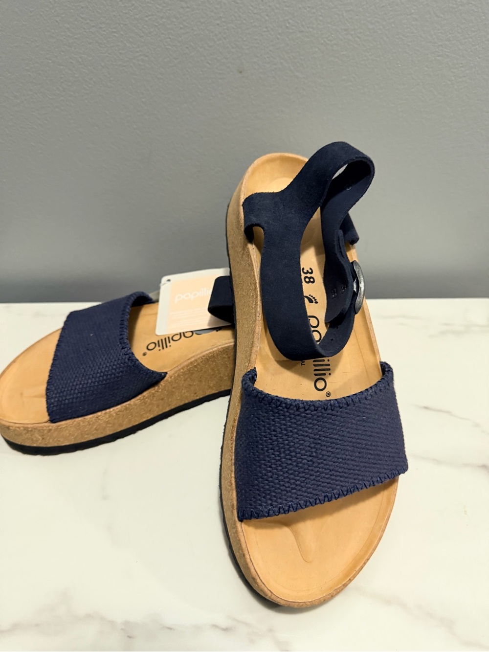 Birkenstock Papillio Navy size 38/7 Cork Platform Sandals